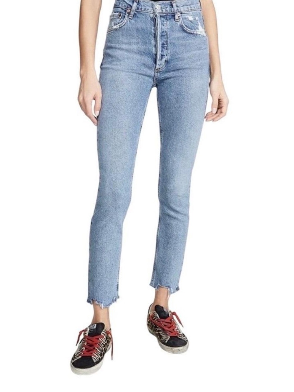 Agolde High-Rise Light Blue Distressed Hem Jeans - Picture 4 of 6